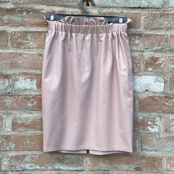 Express Skirt Faux Leather High Waisted Pencil Skirt Pink Paper Bag Stretch NWT - Picture 3 of 8